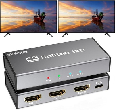 HDMI Splitter 1 in 2 Out, 4K@30Hz HDMI Splitter 1x2 Support 3D 1080P Full HD ...