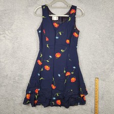 Vintage Mevisto Sundress Womens 8 Blue Floral Sleeveless Fit Flare Ruffle Lined