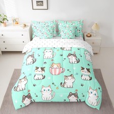 Cat Full Comforter Set with Sheets for Boys Girls Cats Print Bed in a Bag Car...