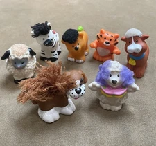 FP Little People Lot (7) Touch & Feel Animals: 2 Dogs Sheep Zebra Lion Tiger Cow