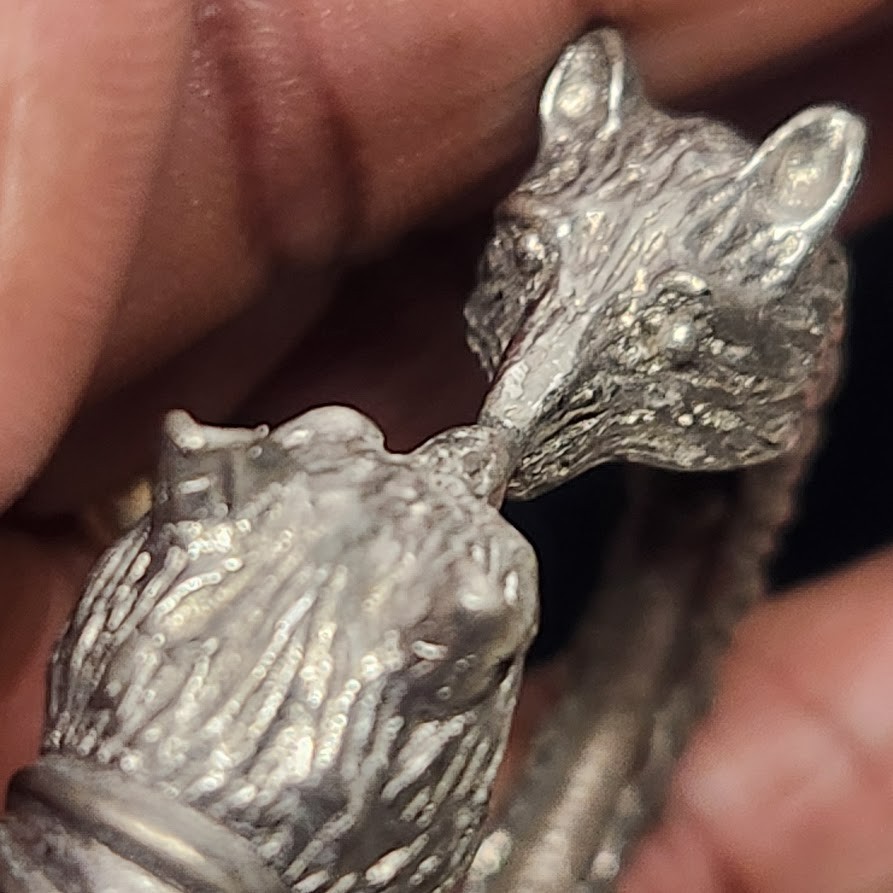 Double Wolf Head Spring Gladiator Silver tone Ban… - image 3