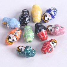 10pcs 22x13mm Russian Matryoshka Doll Shape Painting Ceramic Porcelain Beads Lot