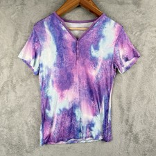 Little Sleepies Pajama Top Womens S Bamboo Purple Watercolor S/S Tie Dye V-Neck