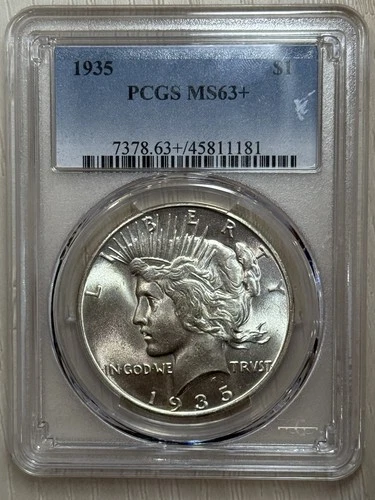 1935 Peace Dollar Pcgs Ms63+