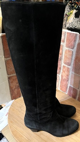 HOGAN KNEE HIGH BLACK SUEDE MID HEEL BOOTS 37.5/7M