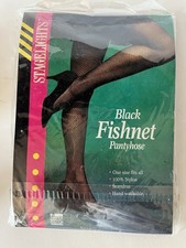 Adult Vtg Fishnet Pantyhose 1 Size Black 100 Nylon Halloween Costume Cosplay