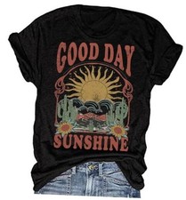 Women's Boho Floral T Shirt Summer Casual Art Nouveau X-Large C-621-black