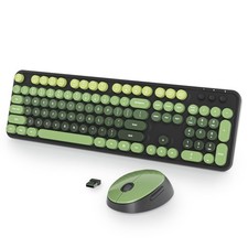 Black Green Keyboard and Mouse Combo Wireless, 2.4G Full Size 104-Key Retro T...