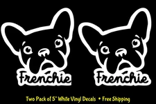 Cute Frenchie Dog Two Pack 5" White Vinyl Decals Car Truck Window Laptop Tablet
