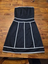 ABS By Allen Schwartz Little Black Strapless White Contrast Trim Dress Size 8 