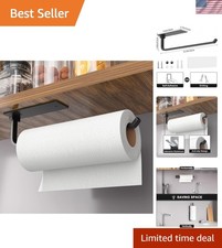 Paper Towel Holder - Self-Adhesive or Drilling, Matte Black, Upgraded Aluminu...