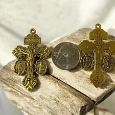 Set of 12 x 3 way pardon indulgence crucifix w/ st benedict and miraculous charm