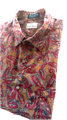 Neiman Marcus Vintage USA Shirt Mens Large Paisley Italian Fabric Long Sleeve