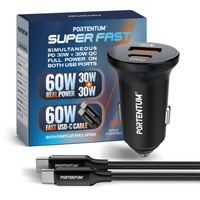 Portentum ZigarettenanzüNder Usb C 60W + 60W Kabel Auto LadegeräT Usb Pd Qc 30W