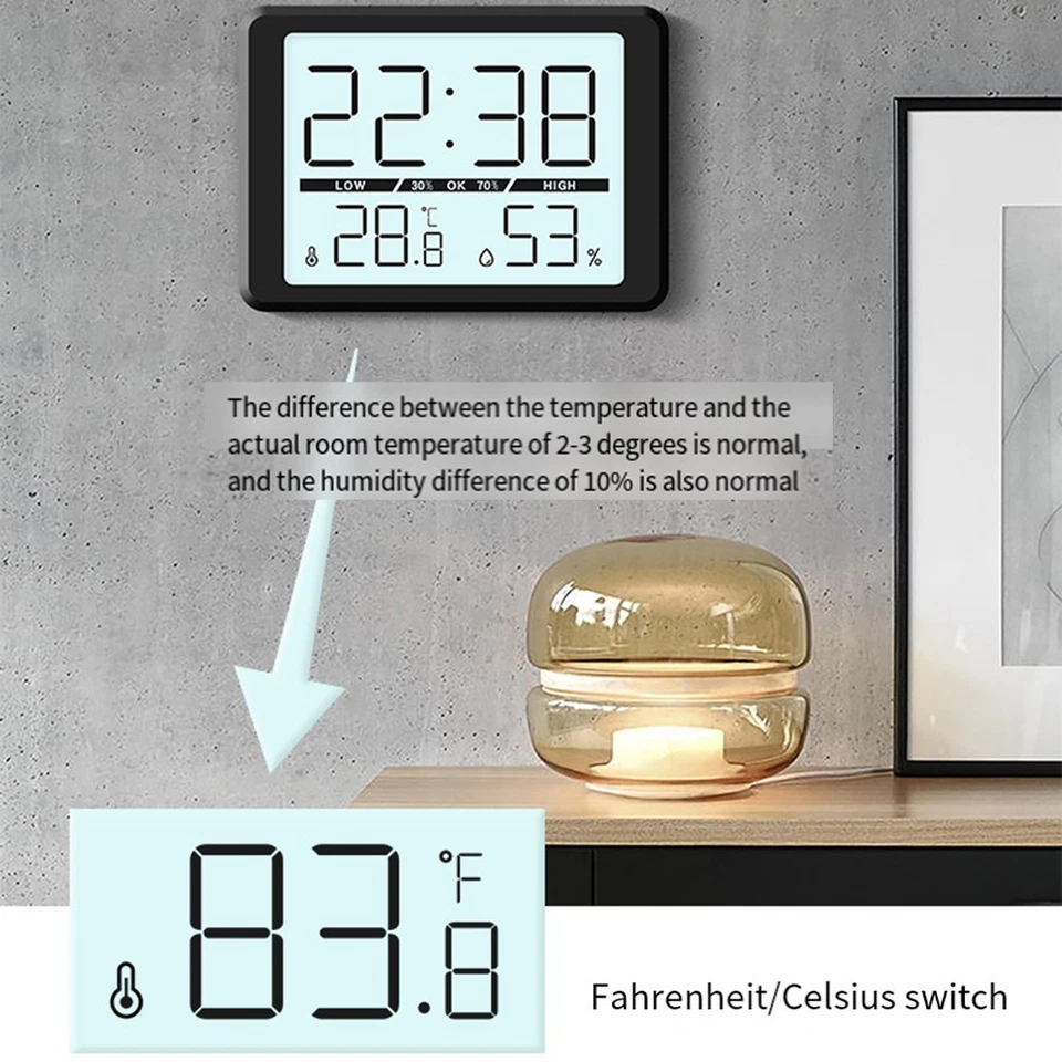 Mini Digitaler Wecker mit gut ablesbarer Temperatur- und Luftfeuchtigkeitsanzeig - Bild 2 von 4