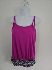 Swimsuits For All Fucshia Pink Blouson Tankini Top Size 8 Shelf Bra Adj. Straps