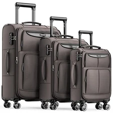  Luggage Sets 3 Piece Softside Expandable Lightweight Durable Light Coffee
