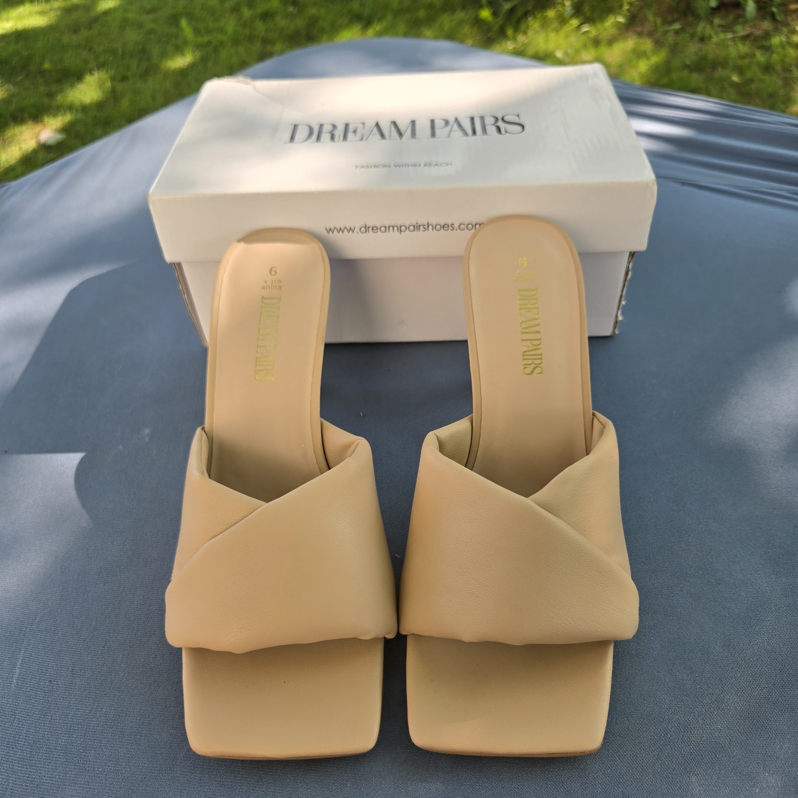 DREAMPAIRS Women's Size 9 Nude Stilettos Heel Sandals Square Toe Slip On Sandals