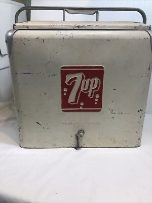 Rare Vintage 7 UP Metal Drink Cooler Ice Chest Progress Refrigerator