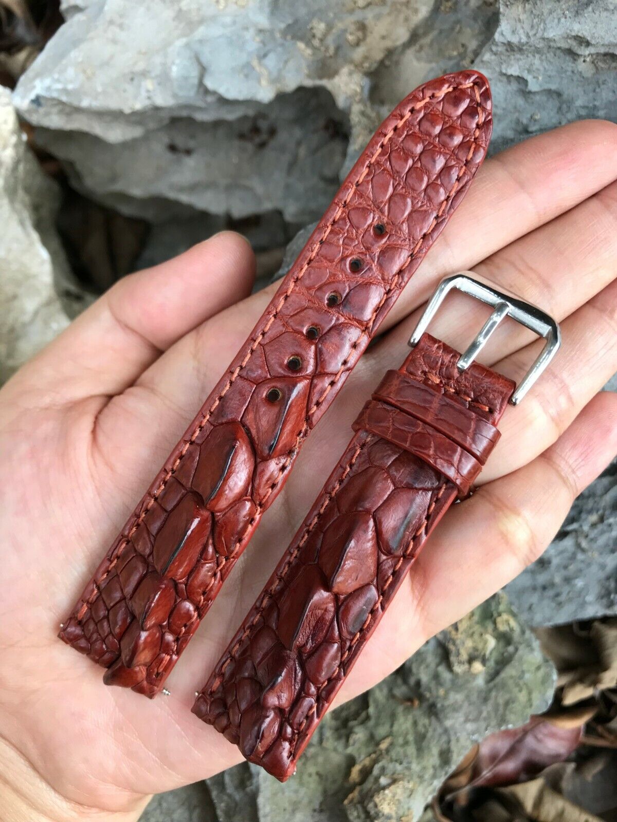 Brown Genuine Crocodile Alligator Skin Leather Watch Strap Band 18mm 20mm 22mm
