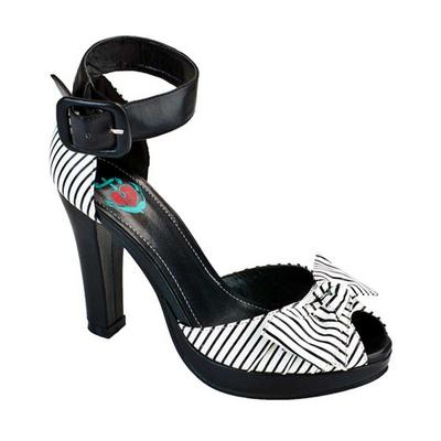 T.U.K. A7937L TUK Starlet Heel Peep Toe Pump White / Black Stripes Rockabilly
