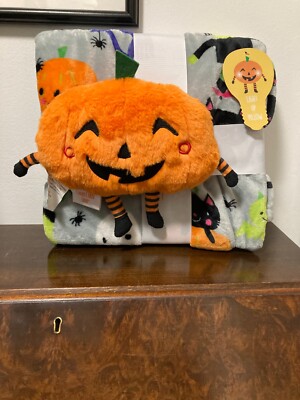 TK Maxx Candy Corn Lane Halloween Überwurf beleuchtet Kürbis Kissen/Kissen Set Brandneu mit Etikett