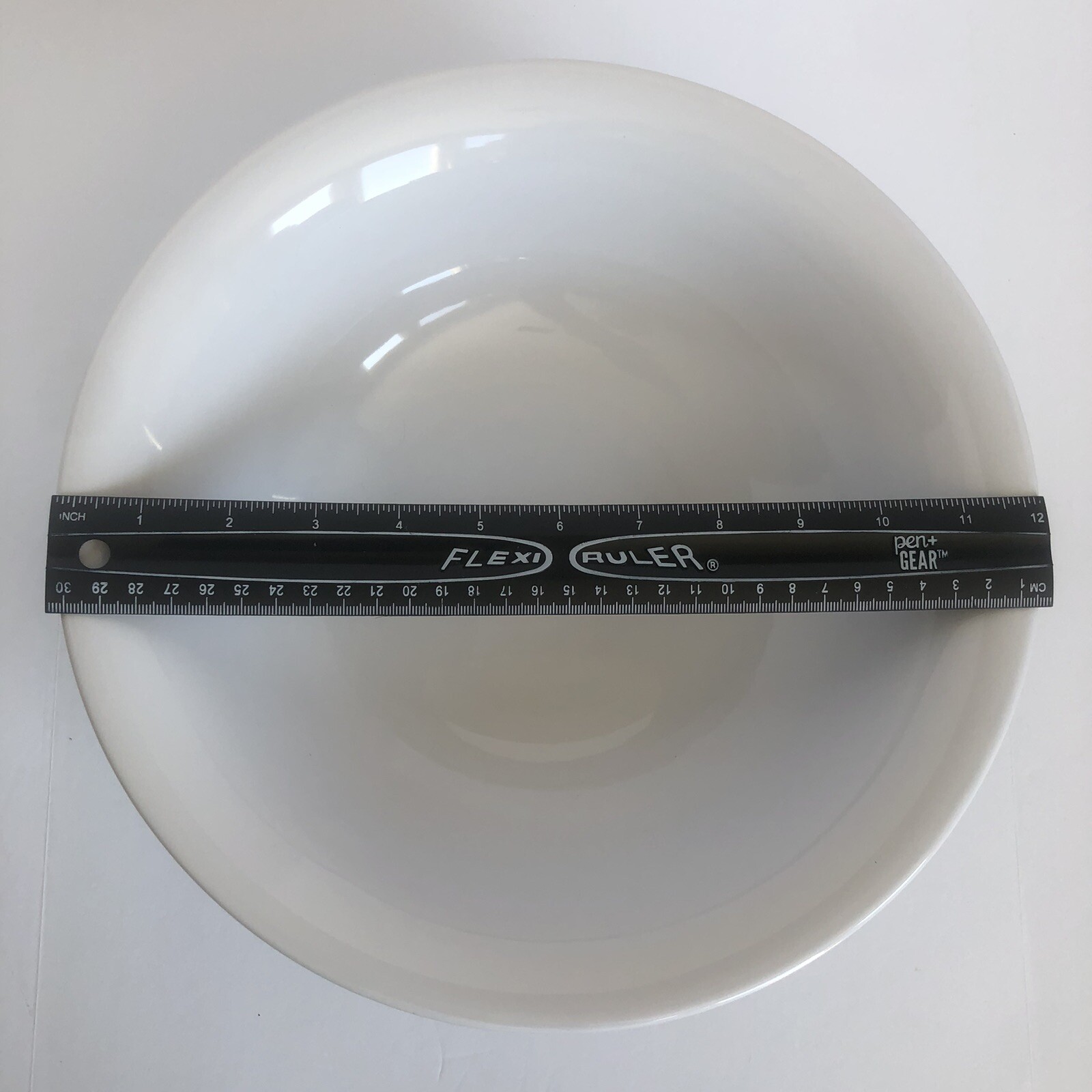 over and back Large White Farmhouse Bowl 12” Round Earthenware Heavy