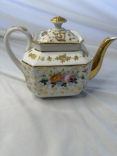 Antique Hand-Painted Porcelain Teapot with Scenic Landscape Cartouche, Turquoise & Gilt — listing 6