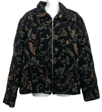 Dress Barn Womens Jacquard Fleur De Lis Black Zip Up Jacket Coat Xl