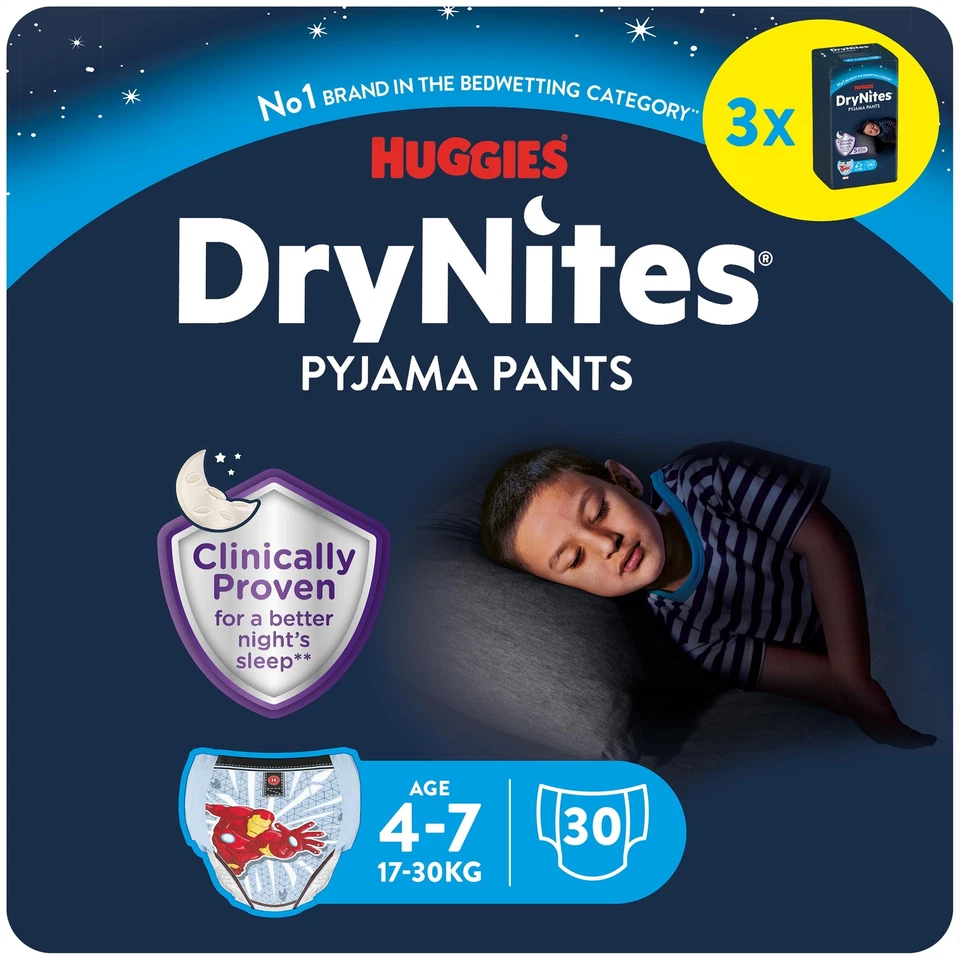 HUGGIES DryNites saugfähige Nachtwindeln bei Bettnässen Für Jungen 4-7 Jahre ...