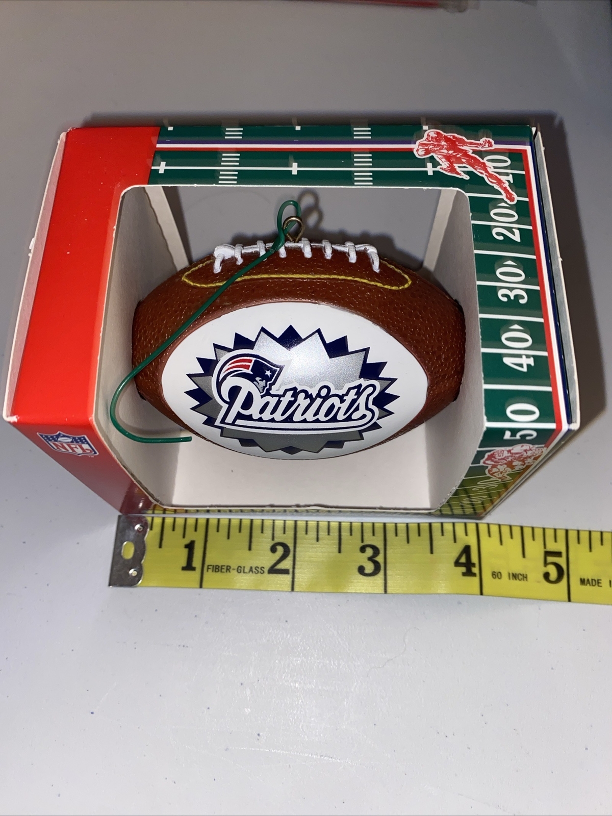 NFL Touchdown Treasures New England Patriots Football Shaped Christmas Ornament