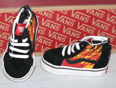 Vans SK8 HI ZIP FLAME Rau Suede Leder Kinder Schuhe Sneaker Gr 21 BLK Racing Red
