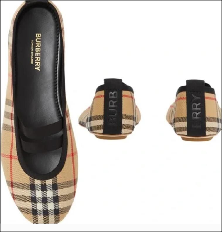 New Auth BURBERRY Shoes Flat Ballerina Grace Women Logo Check Canvas EU37 NWOB thumbnail 8