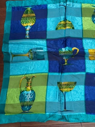 Jones New York Blue and Green Scarf Pocket Square w/ Glasses & Pitchers 21" - Picture 3 of 4