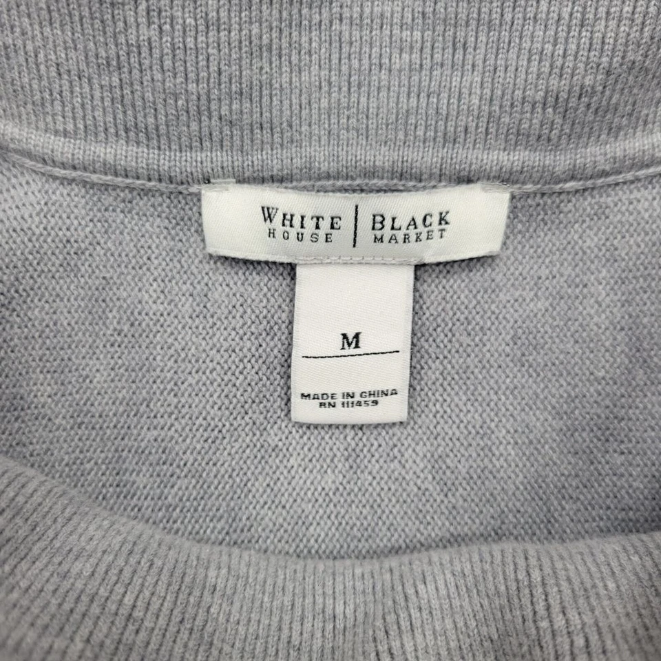 White House Black Market Sweater Womens Medium Gray Knit Front Pocket Bat Wing - Image 3 of 4