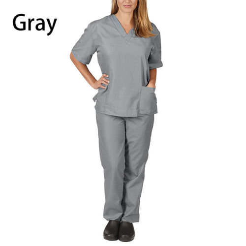 Medizinische Frauen Pflege Peeling Anzug V-Ausschnitt Krankenschwester Uniform T-Shirt Oberteile Hose Set Neu - Bild 3 von 22