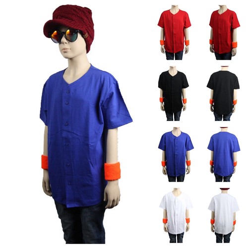 Kid's Plain T-Shirt Baseball Raglan Jersey Button Tee Boy Girl Junior Youth Team - Picture 5 of 24
