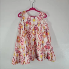 Tucker + Tate Dress Size 2 Sleeveless Flounce Ruffle Hem Ikat Print White Cotton