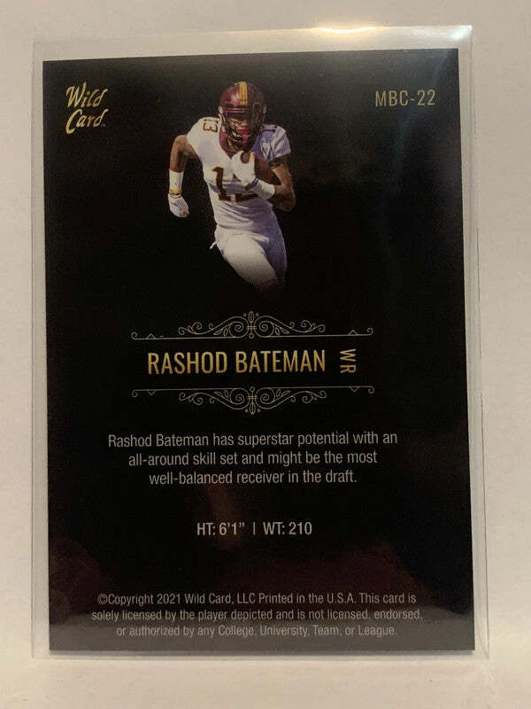 #MBC-22 Rashod Bateman Rookie Minnesota 2021 Wild Card Matte Football Card NHL - Image 2 of 2