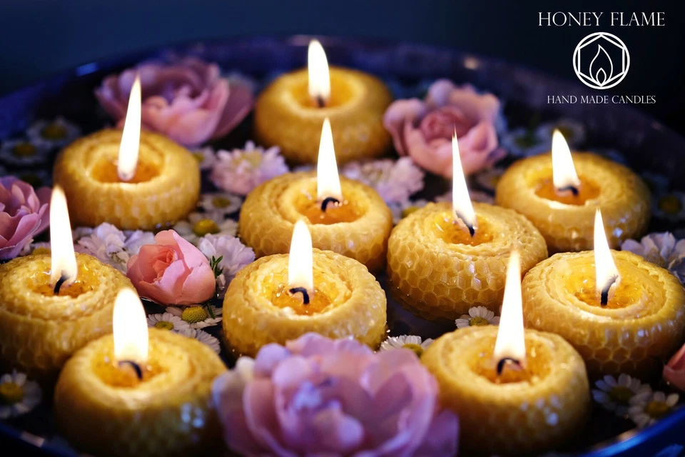 10 x Large FLOATING 100% BEESWAX Tea Light Candles ~ 3cm x 5cm ~Eco-friendly - Image 2 of 4