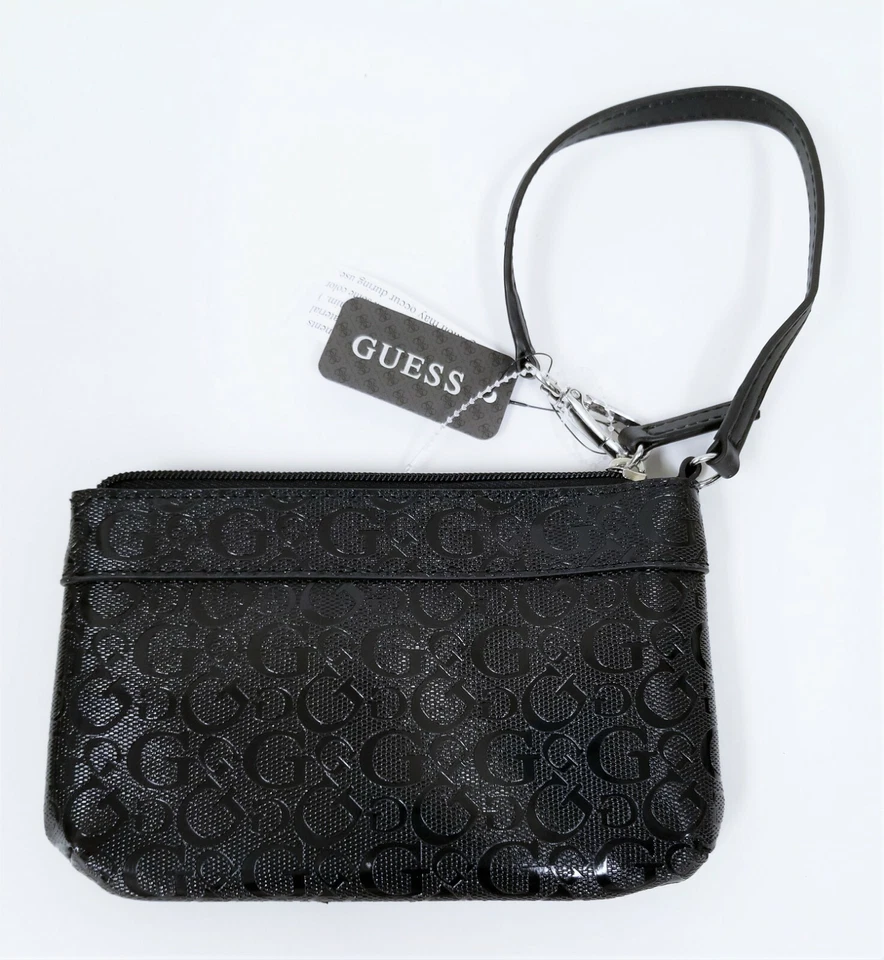 Nuevo GUESS Floración Negro G Logo Brillante Charol PVC Muñequera, Mano, Cartera - Imagen 4 de 4