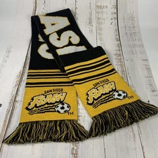 San Diego FLASH Mens Soccer Club Scarf Black & Yellow Retired 60" x 7” 1999