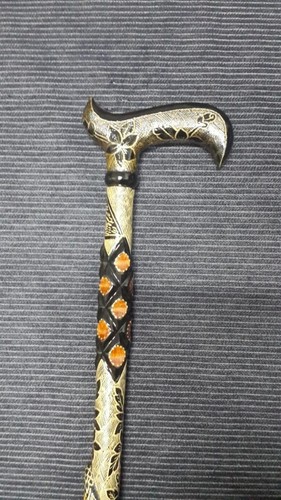 Mason Symbol Embroidered Walking Stick Handmade Snake Pattern Wooden Carved Cane - Picture 8 of 14