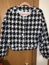 Womens Houndstooth Print Cropped Jacket Medium