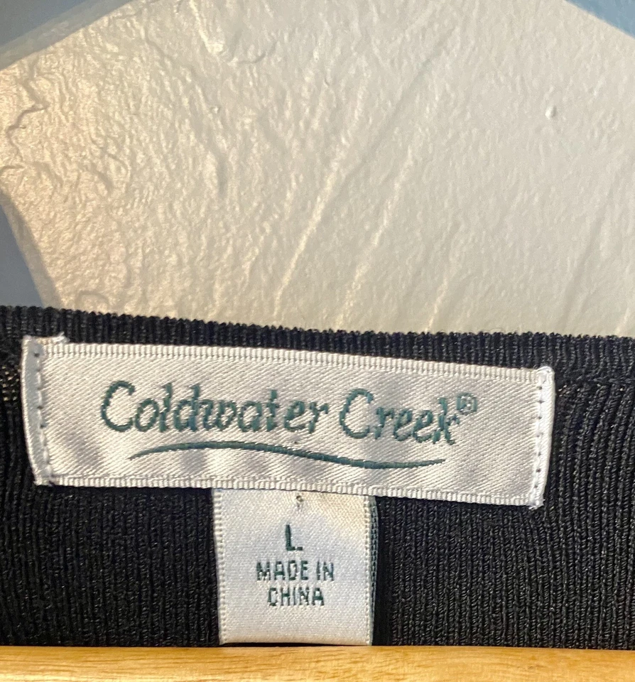 Suéter Camisa Grande Coldwater Creek Negro Borla Cuentas Imitación Envoltura Top Foto 3 de 4