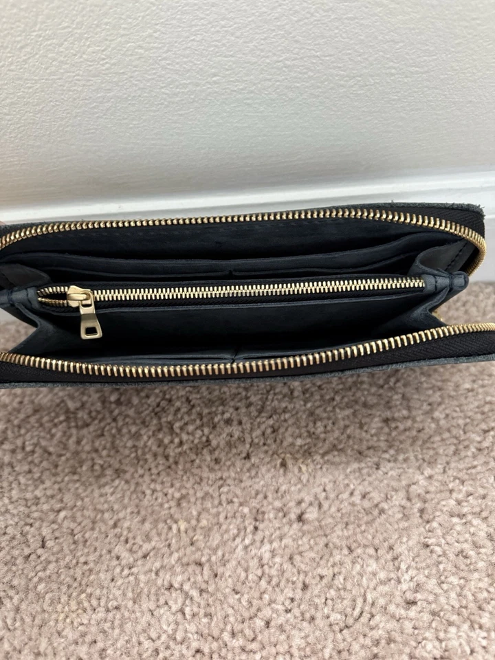 Cartera Portland Cuero Grande Tormenta (azul) Gamuza Cuero Acordeón Cremallera Alrededor Foto 3 de 4