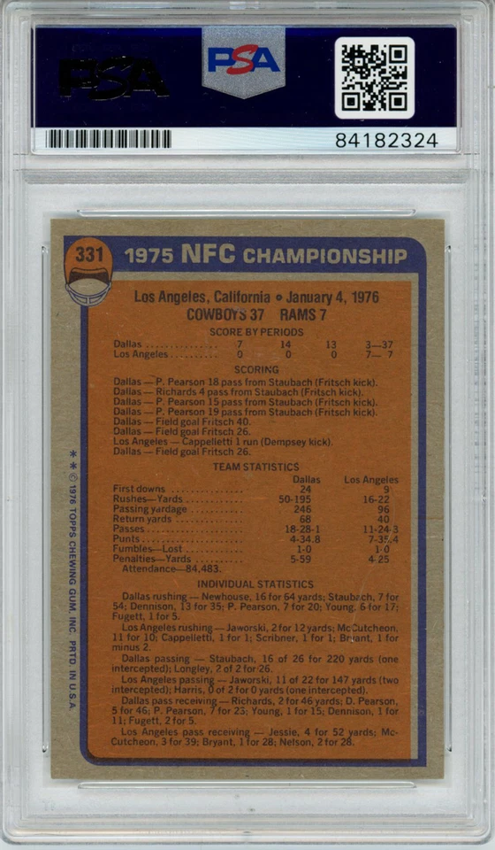 Roger Staubach Signed 1976 Topps #331 NFC Championship Card PSA Slab 43549 - Image 2 of 2