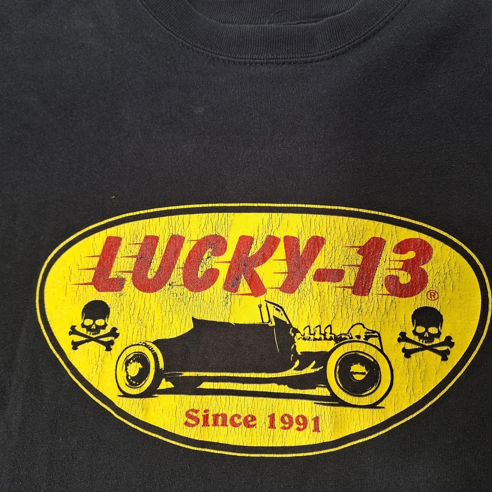 Lucky 13 服装 T 恤男式 XL 码黑色热杆摩托车扑克纹身 — 第 2/4 张图片