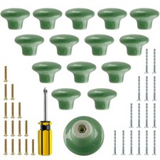 15 Pcs Round Ceramic Knobs Green Mushroom Shape Drawer Knobs Button Cupboard