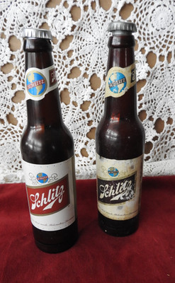 2 Vintage 1970's Schlitz Beer Bottle Flashlights - NOT WORKING - FOR PARTS